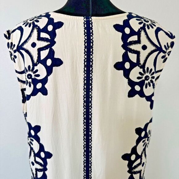 Free People Geodesic Dunes Mini Dress Size Medium Beaded Ivory Blue Shift Dress - Picture 4 of 12